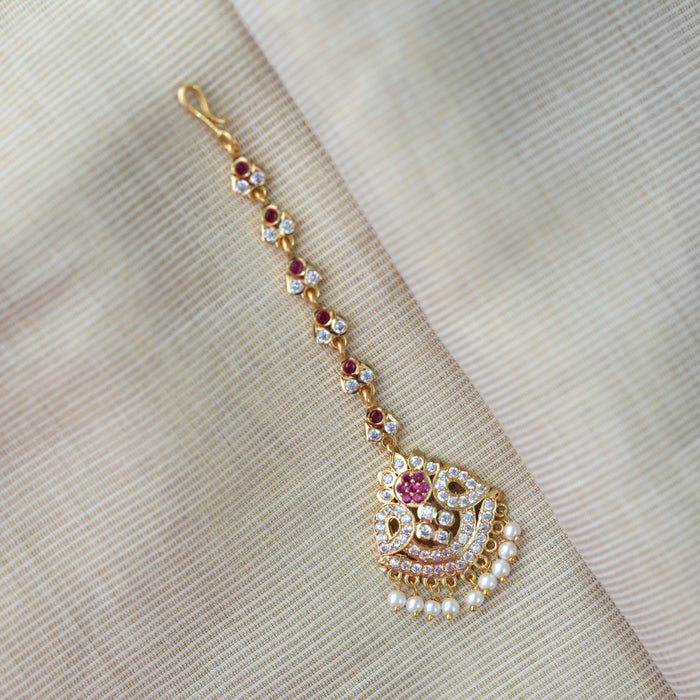 Heritage gold plated ruby white stone tikka HT7399