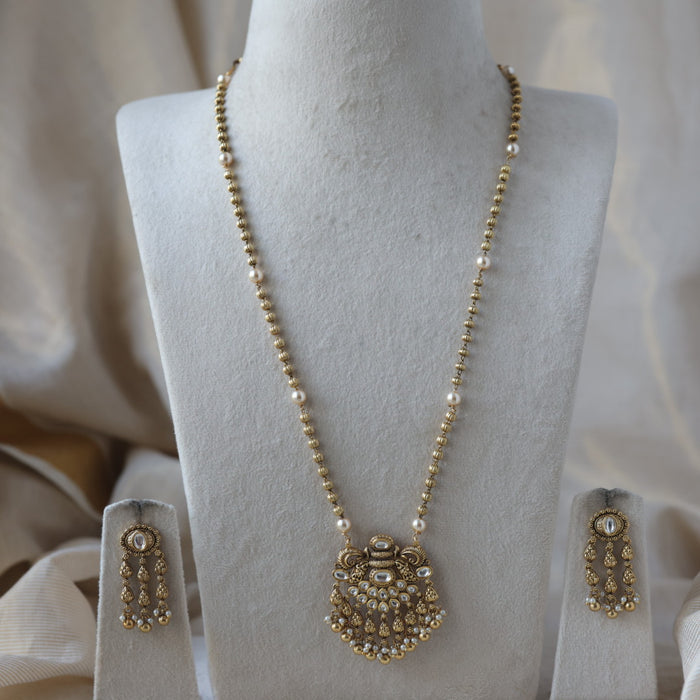 Antique gold long necklace and earrings LL026797