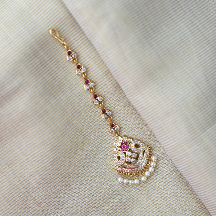 Heritage gold plated ruby white stone tikka HT7399