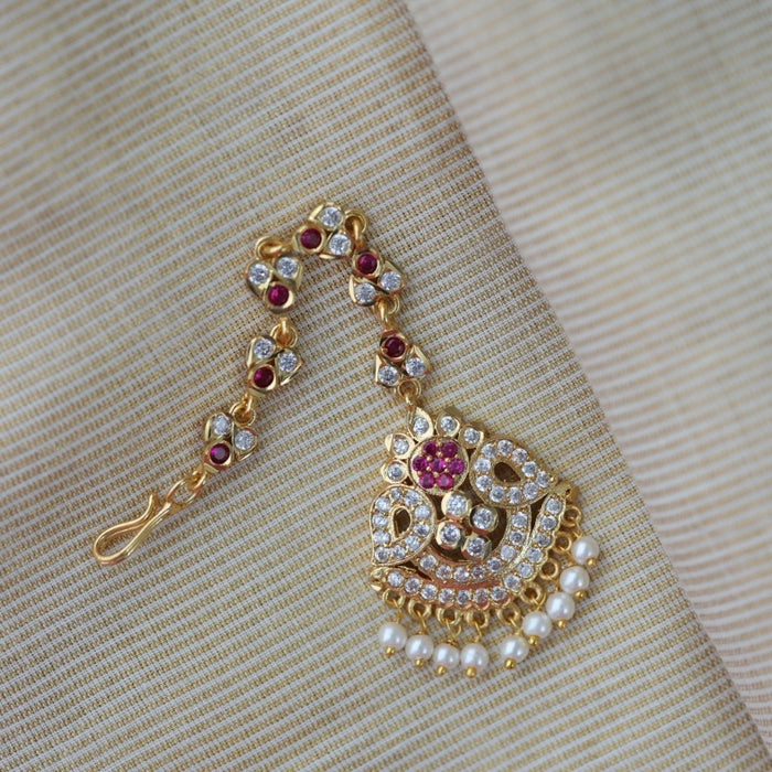 Heritage gold plated ruby white stone tikka HT7399