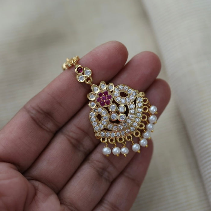 Heritage gold plated ruby white stone tikka HT7399