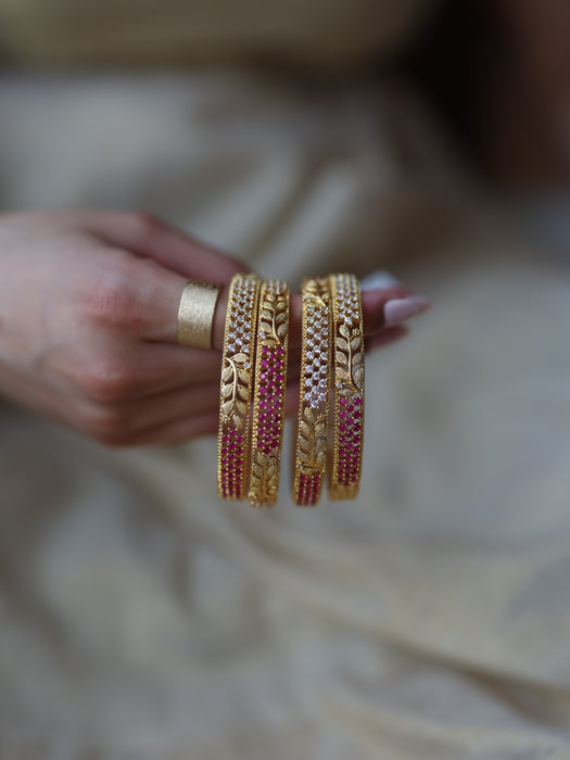 Heritage gold plated ruby white stone bangle (1 set  of 2 bangles) HB233
