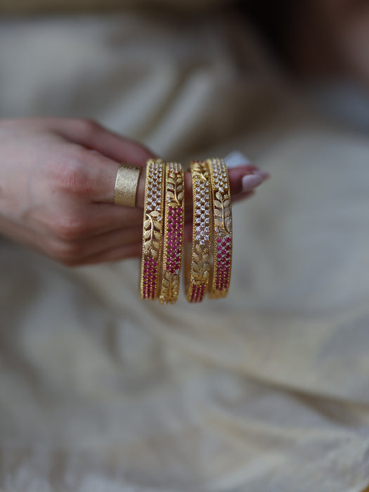 Heritage gold plated ruby white stone bangle (1 set  of 2 bangles) HB233