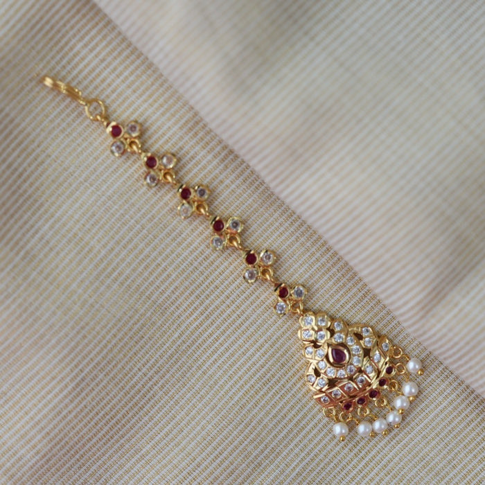 Heritage gold plated ruby white stone tikka HT504