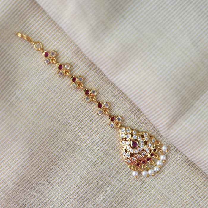 Heritage gold plated ruby white stone tikka HT504