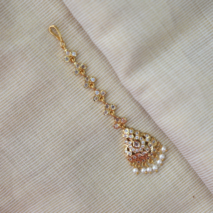 Heritage gold plated white stone tikka HT7322