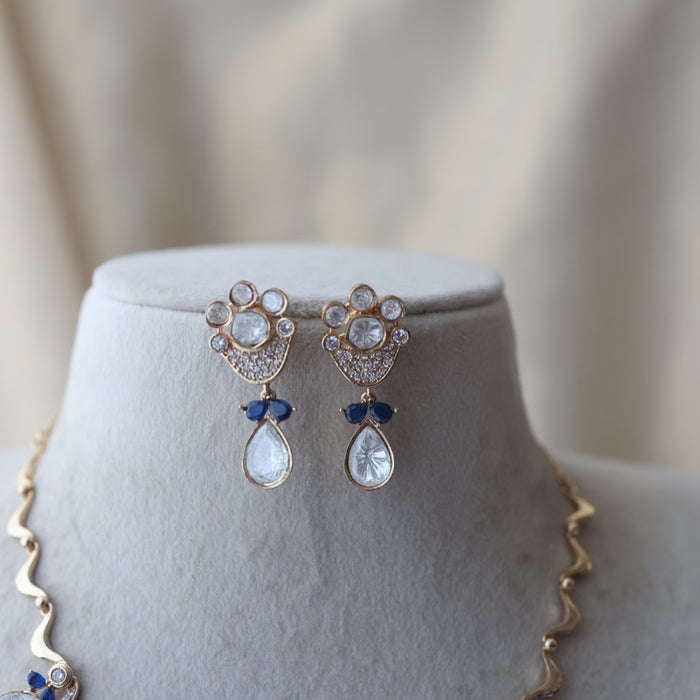 Kundan blue and white stone short necklace with earrings IN1799