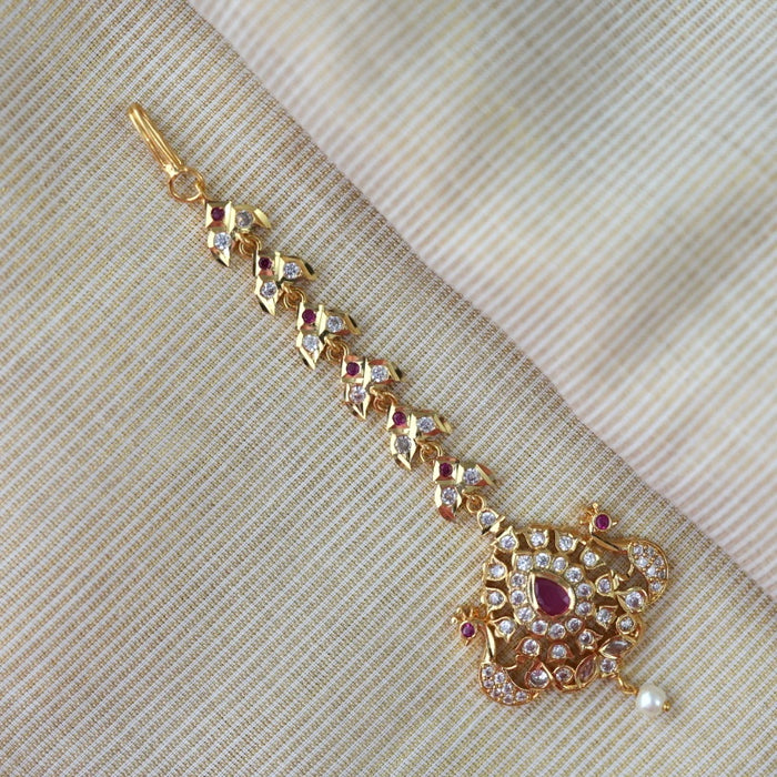 Heritage gold plated ruby white stone tikka HT736
