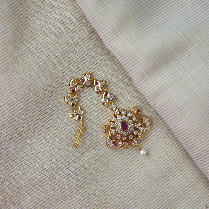 Heritage gold plated ruby white stone tikka HT736