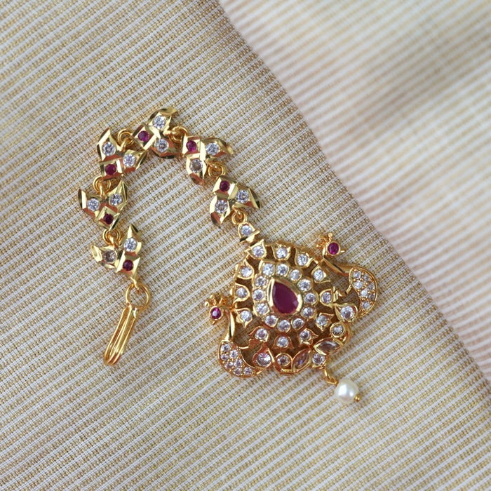 Heritage gold plated ruby white stone tikka HT736