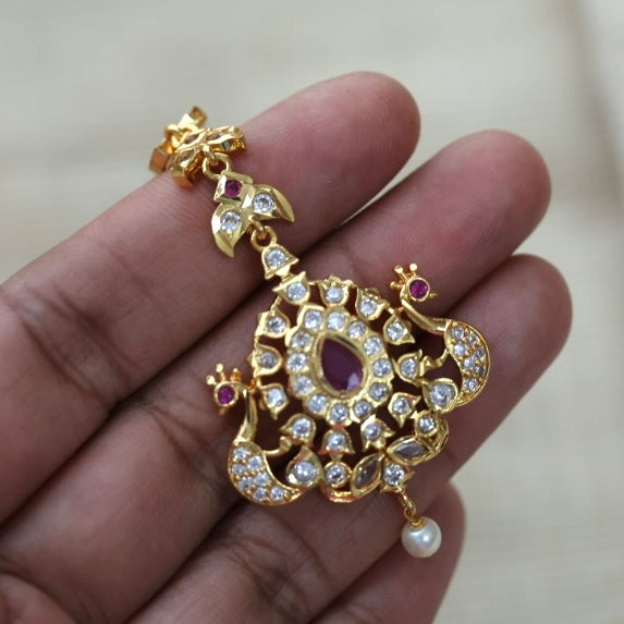 Heritage gold plated ruby white stone tikka HT736