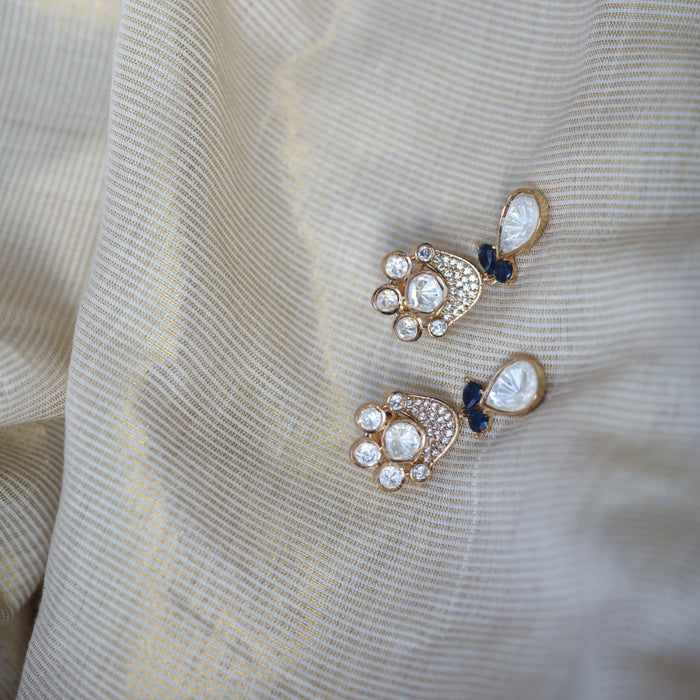 Kundan blue and white stone short necklace with earrings IN1799