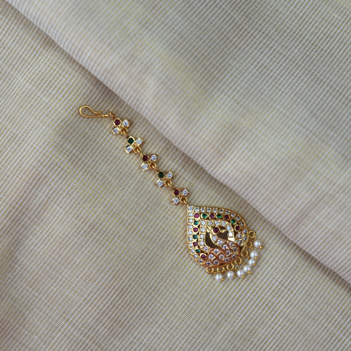 Heritage gold plated white stone tikka HT73234