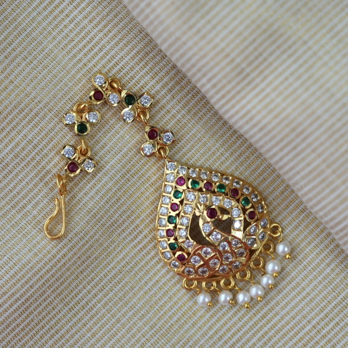 Heritage gold plated white stone tikka HT73234