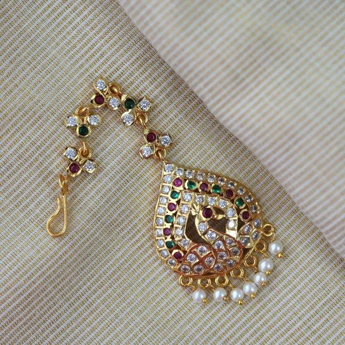 Heritage gold plated white stone tikka HT73234