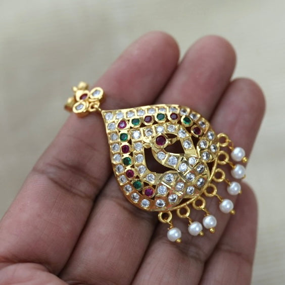 Heritage gold plated white stone tikka HT73234