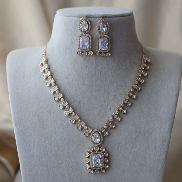 Kundan white stone short necklace with earrings MS1799