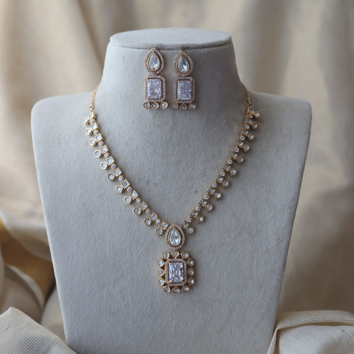 Kundan white stone short necklace with earrings MS1799