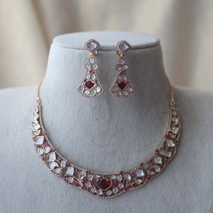 Kundan ruby white stone short necklace with earrings MS135