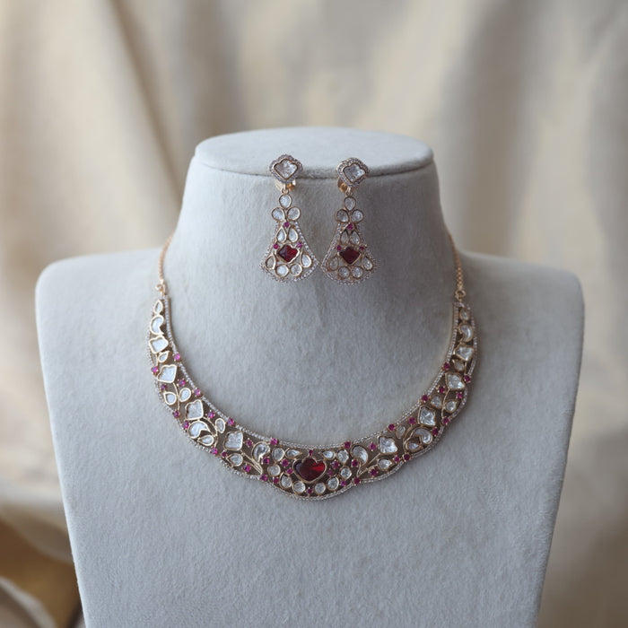 Kundan ruby white stone short necklace with earrings MS135