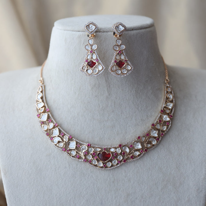 Kundan ruby white stone short necklace with earrings MS135