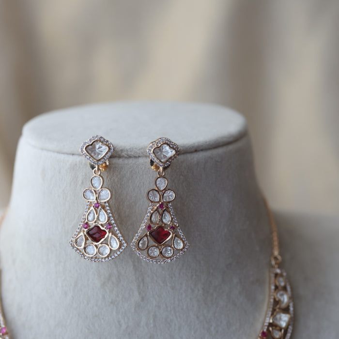 Kundan ruby white stone short necklace with earrings MS135