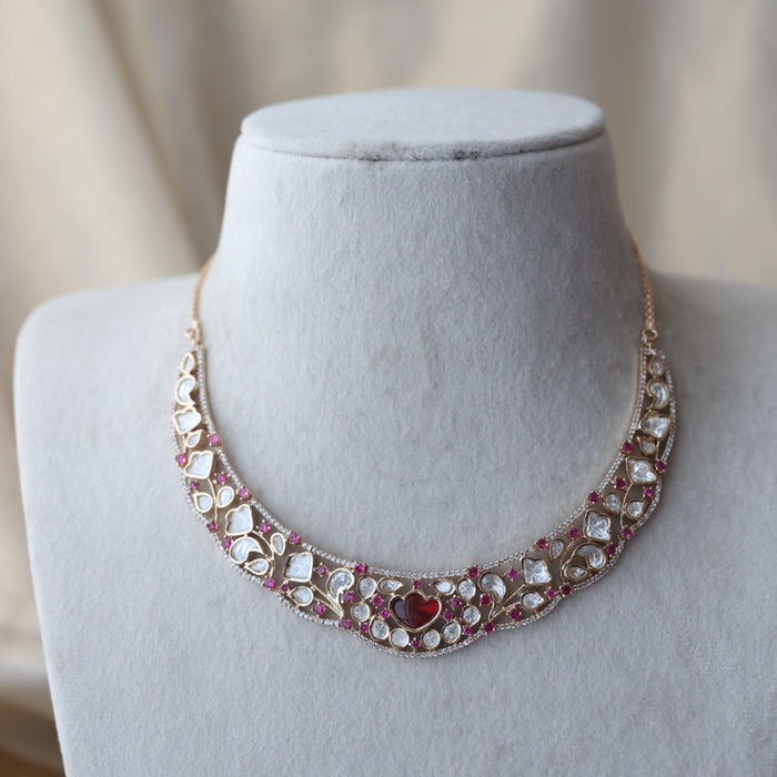 Kundan ruby white stone short necklace with earrings MS135