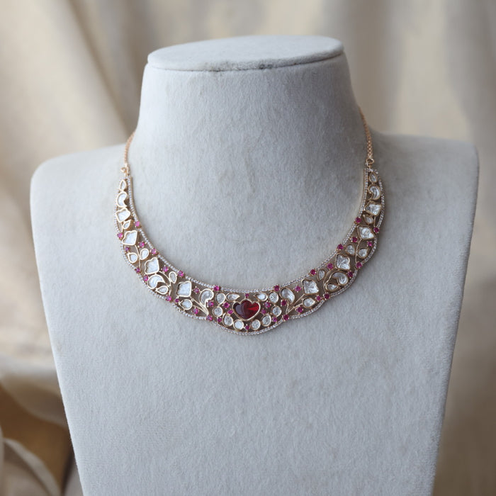 Kundan ruby white stone short necklace with earrings MS135