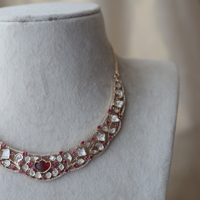 Kundan ruby white stone short necklace with earrings MS135
