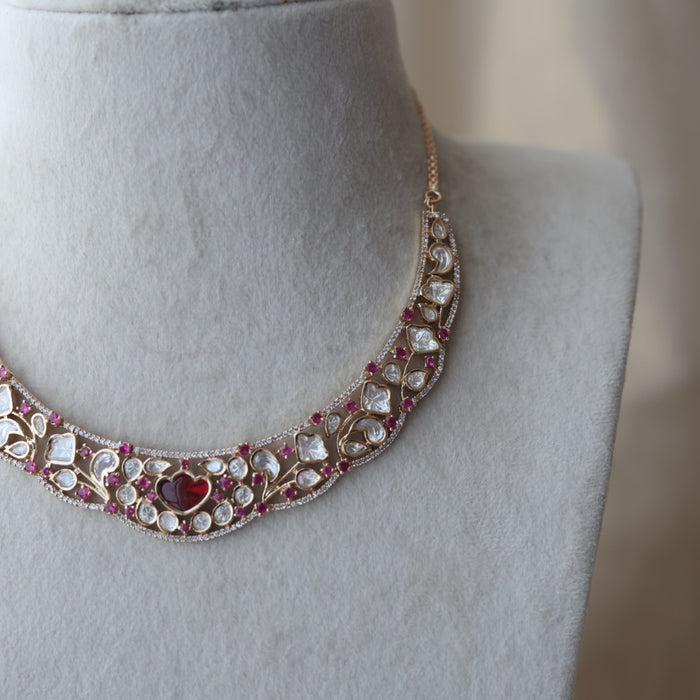 Kundan ruby white stone short necklace with earrings MS135
