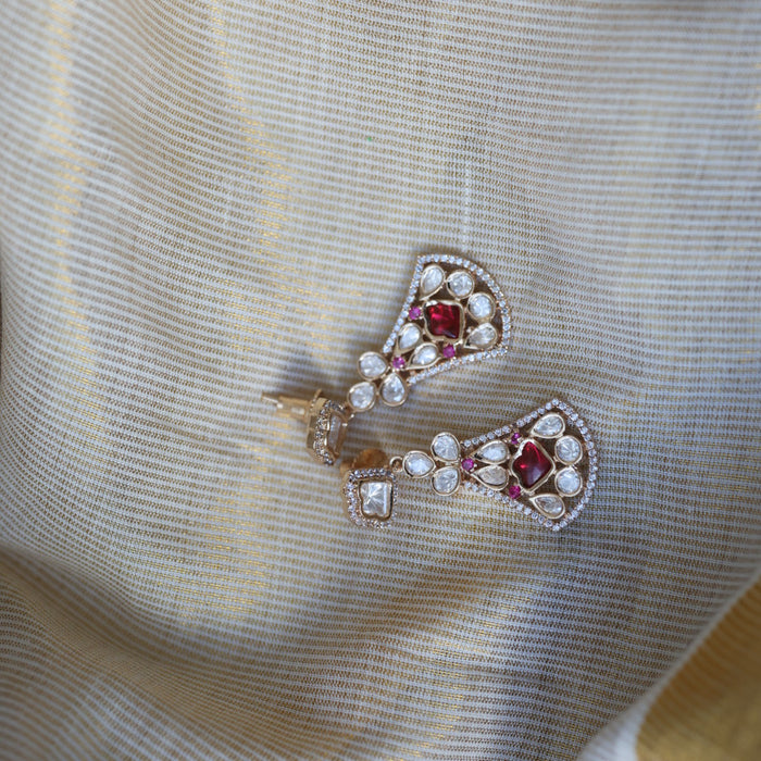 Kundan ruby white stone short necklace with earrings MS135