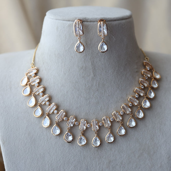 Kundan white stone short necklace with earrings MS1356