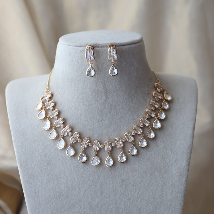 Kundan white stone short necklace with earrings MS1356