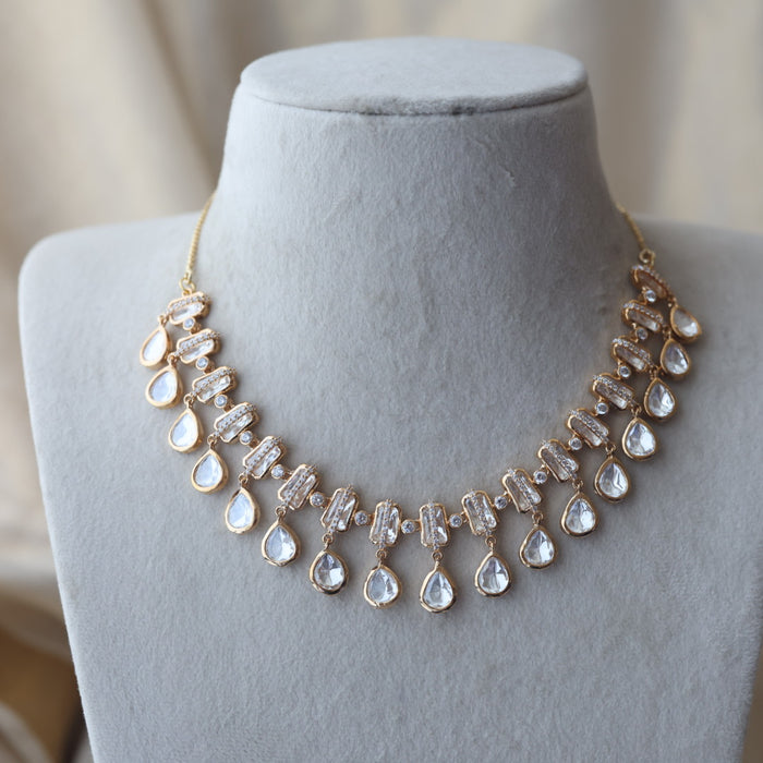 Kundan white stone short necklace with earrings MS1356