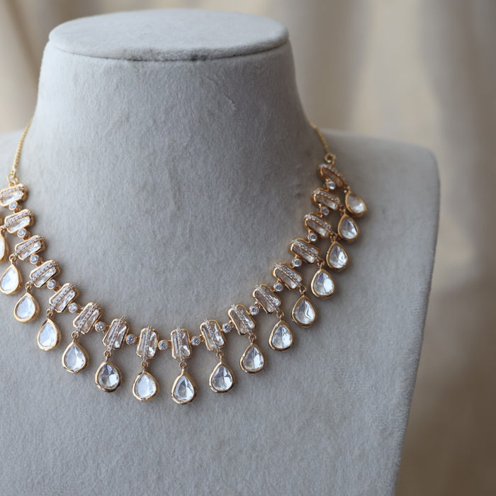 Kundan white stone short necklace with earrings MS1356