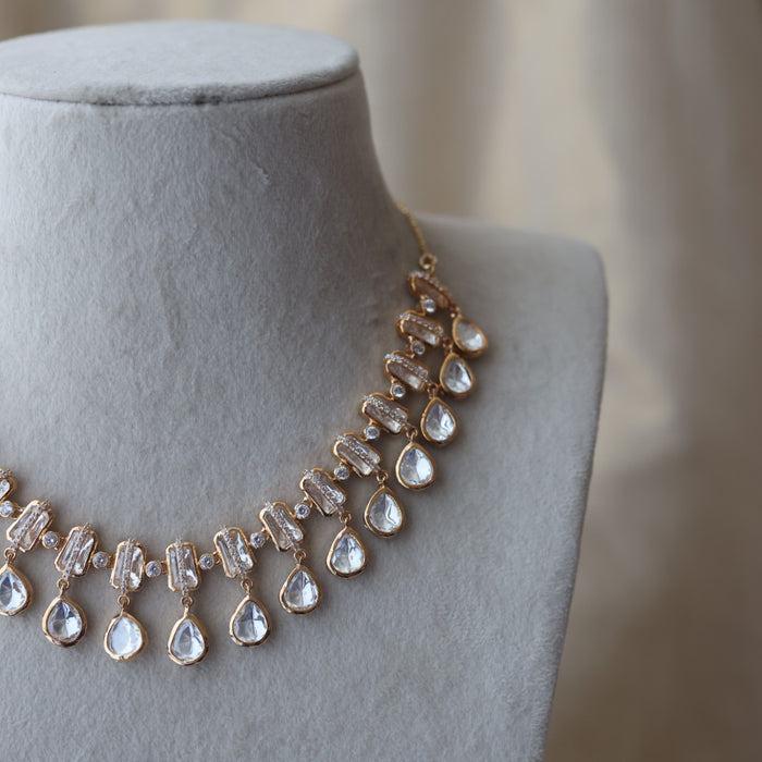 Kundan white stone short necklace with earrings MS1356