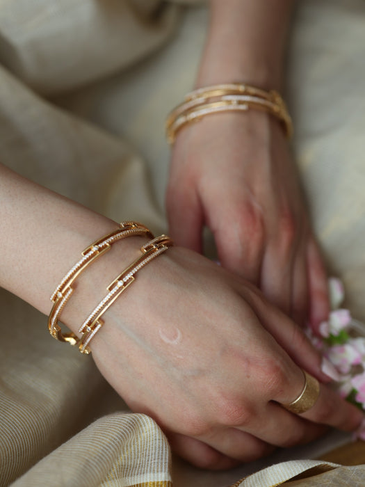 Heritage gold plated white stone bangle (1 set  of 2 bangles) HB214