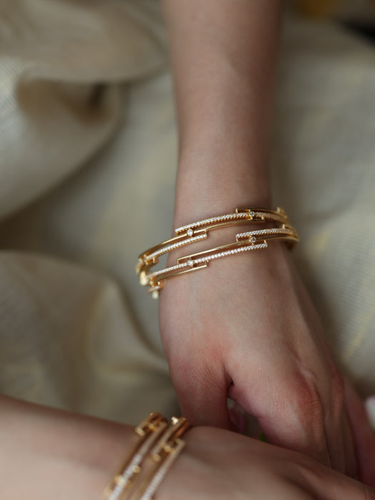 Heritage gold plated white stone bangle (1 set  of 2 bangles) HB214