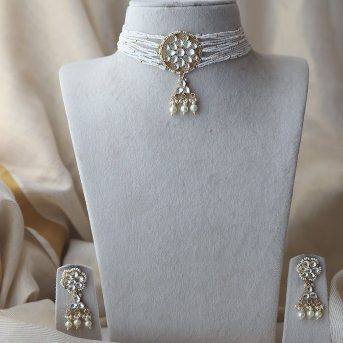Kundan white stone short necklace with earrings MS778