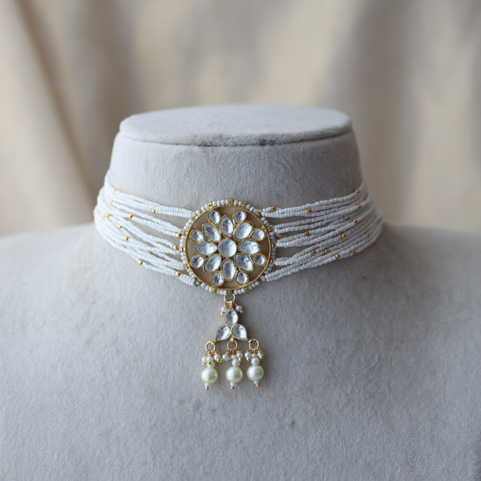 Kundan white stone short necklace with earrings MS778