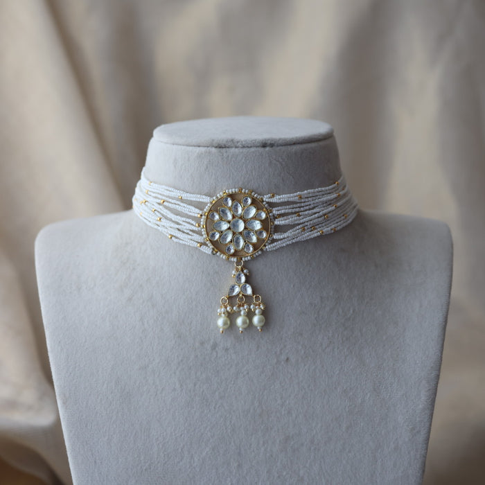 Kundan white stone short necklace with earrings MS778