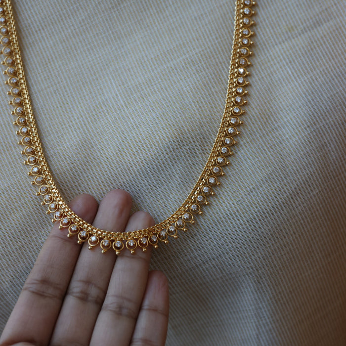 Heritage gold plated ruby white stone long necklace HL5553