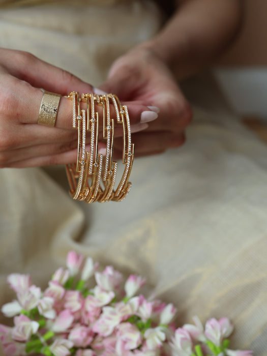 Heritage gold plated white stone bangle (1 set  of 2 bangles) HB214
