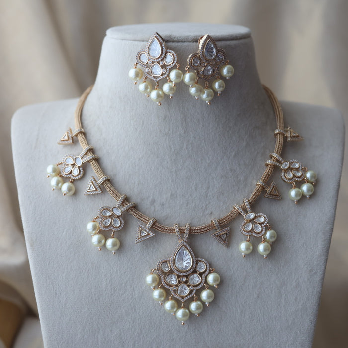 Kundan white stone short necklace with earrings MS5678