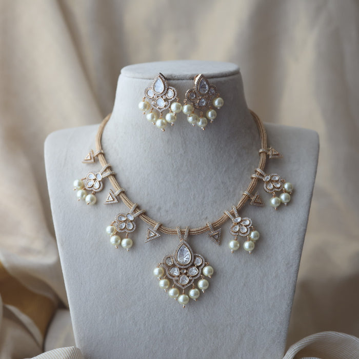 Kundan white stone short necklace with earrings MS5678