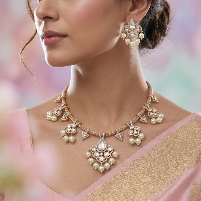 Kundan white stone short necklace with earrings MS5678