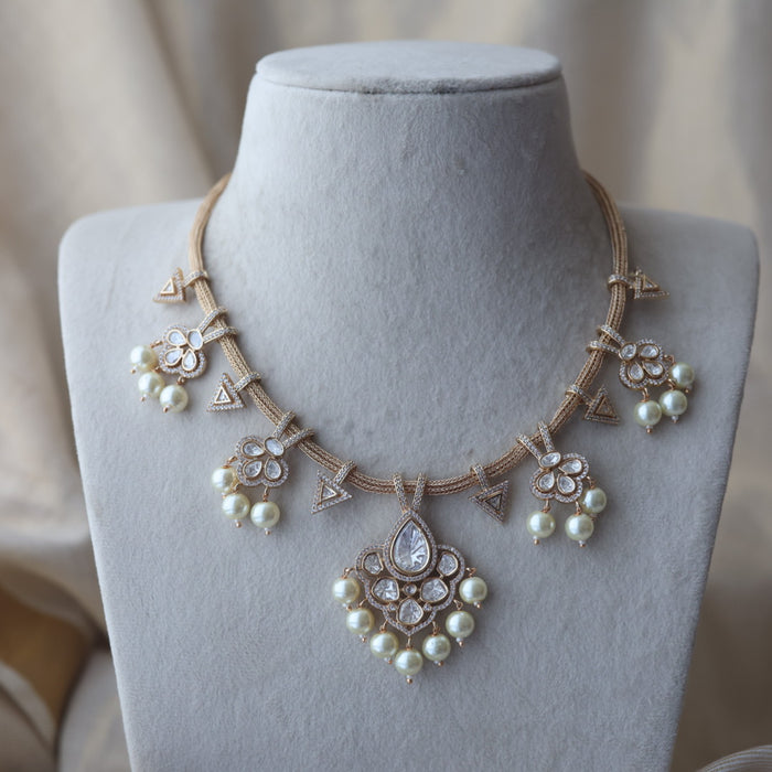 Kundan white stone short necklace with earrings MS5678