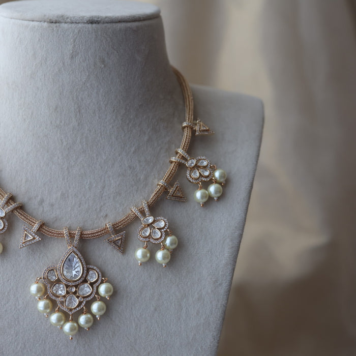 Kundan white stone short necklace with earrings MS5678