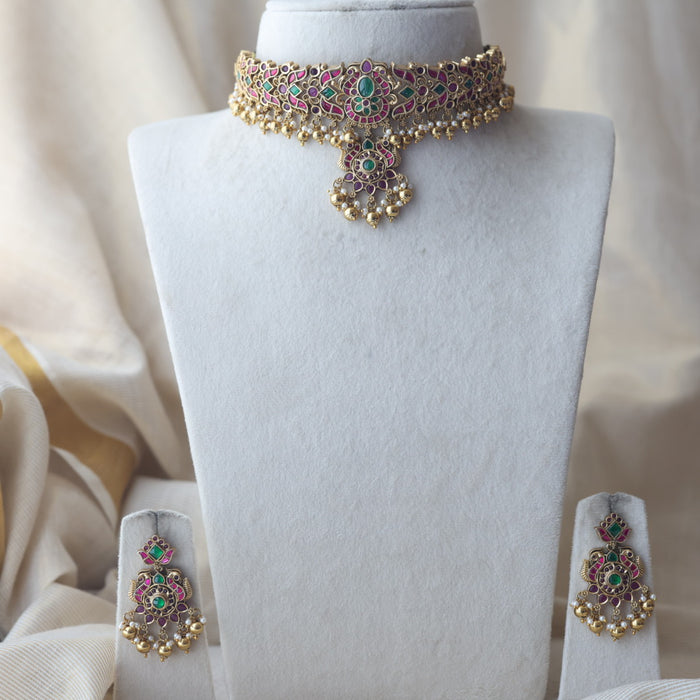 Antique kemp stone choker necklace and earrings CCB21624