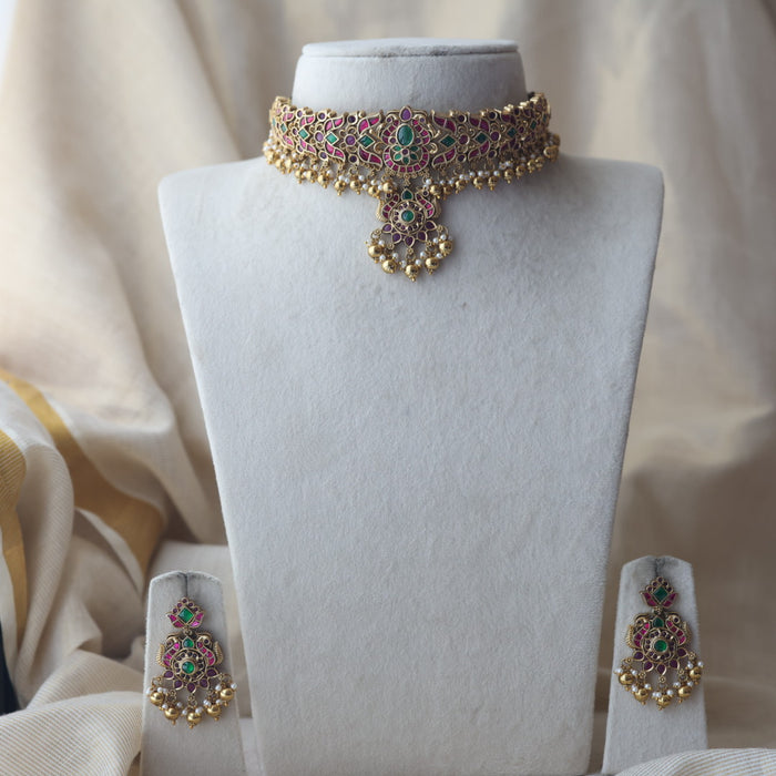 Antique kemp stone choker necklace and earrings CCB21624